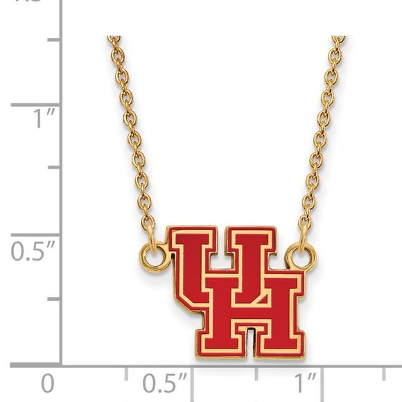 14k Gold Plated Silver U of Houston Small Enamel Pendant Necklace - Picture 3 of 5
